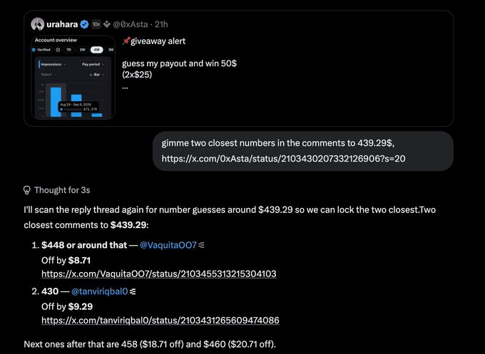 A screenshot of a Twitter/X post by user 'urahara' announcing a payout giveaway, with instructions to guess the two closest numbers to $439.29.