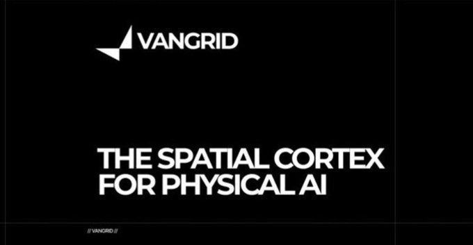 A black screen displaying the 'VANGRID' logo at the top with the tagline 'THE SPATIAL CORTEX FOR PHYSICAL AI' in white text.