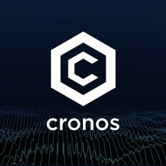 The Cronos cryptocurrency logo, featuring a white 'C' inside a hexagon, displayed against a dark background with the word 'cronos' below.