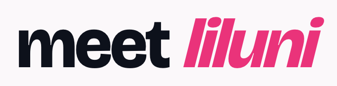 A logo image displaying the text 'meet liluni' with 'meet' in black and 'liluni' in pink italic lettering.