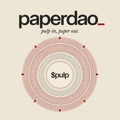A minimalist logo design for 'paperdao_' featuring a circular mandala-like pattern in pink and beige with '$pulp' written in the middle.
