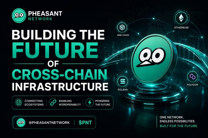 The image shows a black background with green text, specifically, the phrase "Building The Future of Cross-Chain Infrastructure" is written in white letters against the black background. Below this, there are three different icons representing cryptocurrency platforms, such as Bitcoin Core, Ripple, and Solana, all located on a blue platform, each symbolizing a unique aspect or characteristic of these coins. This visual representation emphasizes the importance of cross-chain infrastructure and its potential impact on blockchain adoption in the future.