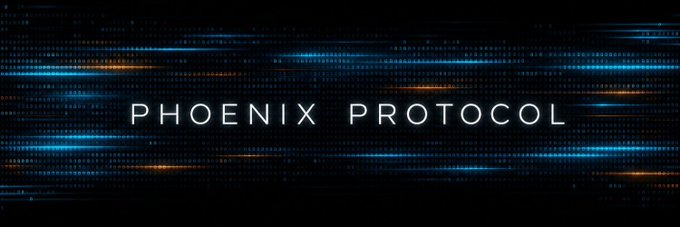 The text 'PHOENIX PROTOCOL' displayed against a dark blue background with streaks of light and digital patterns.