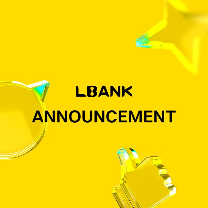 A bright yellow promotional graphic featuring transparent star and ring decorations displays the text "LBANK ANNOUNCEMENT," serving as a visual header for the cryptocurrency exchange's notice about a planned trading engine upgrade scheduled for August 5, 2026.