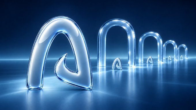 A 3D rendered image showing a row of glowing blue, translucent arches receding into the distance against a dark blue background.