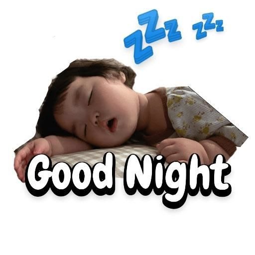 A sticker-style image of a sleeping child with 'ZZZ' graphics above their head and 'Good Night' text below.