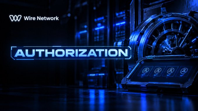 The image features a dark, high-tech vault setting with the "Wire Network" logo and a prominent "AUTHORIZATION" banner in glowing blue text, alongside a circular vault door and a control panel displaying user profile icons. It visually reinforces the post's message about authorization vulnerabilities, illustrating how security frameworks—represented by the vault and authentication interface—can still harbor hidden points of trust between ownership and execution despite appearing robust.