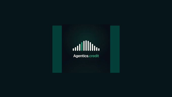 The image displays the "Agentics.credit" logo, featuring a stylized equalizer or bar-graph design in teal and gray tones on a dark background, visually reinforcing the post's message of cutting through market "noise" with data-driven, performance-proven trading strategies turned into autonomous agents.
