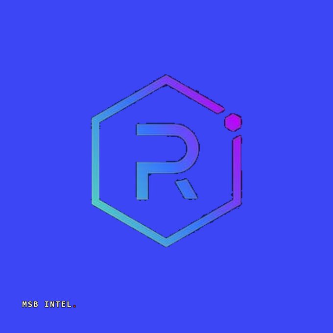 A minimalist logo design on a purple/blue gradient background featuring a hexagonal outline containing the letters 'Ri' with a gradient effect, and text 'MSB INTEL.' in the bottom left corner.