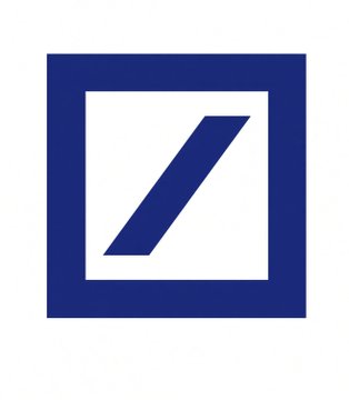The image shows the Deutsche Bank logo—a blue square with a diagonal slash inside a white inner square. The logo corresponds to the post about Deutsche Bank launching crypto custody services for Bitcoin and Ether, representing the bank's new initiative into digital asset management with plans for Asia expansion.