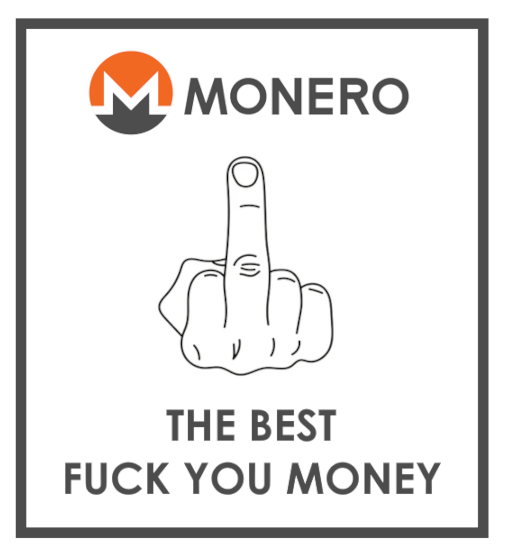 The image shows the Monero logo with the text "THE BEST FUCK YOU MONEY" below it. This aligns with the post's message advocating for Monero as a privacy-focused cryptocurrency that bypasses traditional financial systems.
