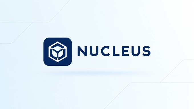 A white background featuring the 'NUCLEUS' logo, which consists of a dark blue cube icon and bold dark blue text.