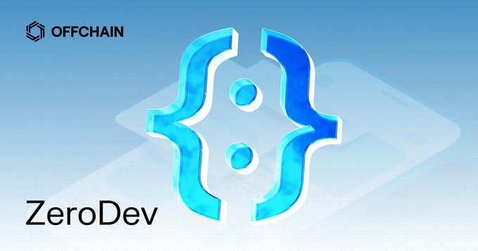 The image features a logo for a programming language called ZeroDev. The logo consists of two blue lines intersecting each other with a dot in between them. Below the logo, there is text that reads "ZeroDev" and "Offchain". This suggests that the image is related to the programming language or app development industry.