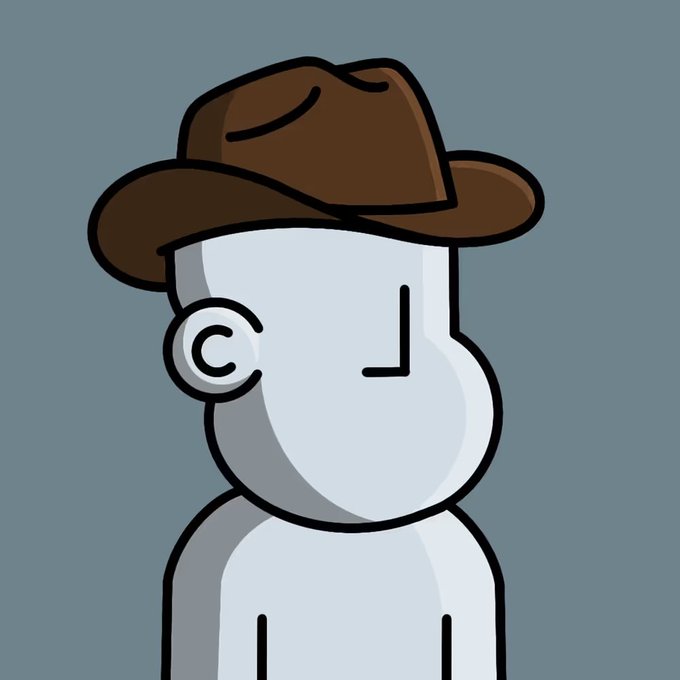 The image features a cartoon character wearing a brown cowboy hat, standing against a blue background. The character appears to be looking off to the side or slightly turned away from the viewer. There are no texts present in the image, but there is a caption that reads "Let's gooo!!!! @benlinbaofu just onboarded me into @npconchain". This caption seems unrelated to the cartoon character and its hat, as it does not directly relate to the main subject of the image.