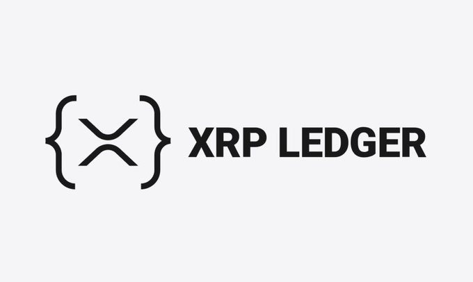 A logo featuring the XRP symbol inside curly braces next to the text "XRP LEDGER" on a white background.