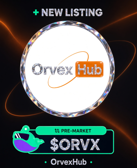 A promotional graphic announcing a new pre-market listing for the $ORVX token on OrvexHub, featuring a diamond-textured circular logo with "Orvex Hub" branding. The post questions whether this is part of the ORVX Ecosystem, suggesting curiosity about the connection between OrvexHub and the ORVX project.