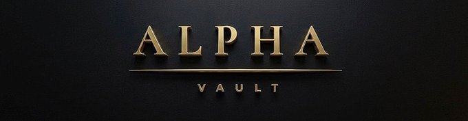 The image displays an elegant logo featuring the word "ALPHA" in large gold serif lettering above a thin horizontal line, with "VAULT" written in smaller gold letters below, all set against a dark textured background. This branding represents the Alpha Vault DC community promoted in the post, which invites active Web3 users to join their networking platform via alphavaultx.com.