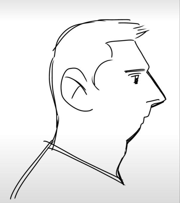 A simple black-and-white digital sketch shows a side profile of a man's head with a prominent jawline, slicked-back hair, and a serious expression, satirizing the "sigma male" or "strong silent type" aesthetic often referenced in memes about "peak male performance."