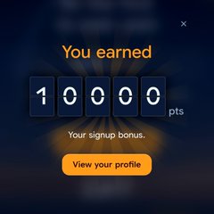 A notification that reads "You earned 10000 pts - Your signup bonus," showing the 10,000-point reward users can claim by signing up and completing the steps outlined in the Frontier promo.