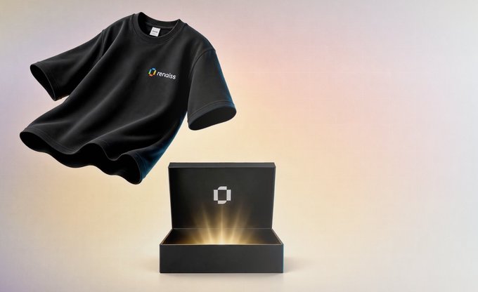A black t-shirt with an 'erosios' logo floats above a glowing black box with a hexagonal emblem, suggesting an exclusive merchandise drop.