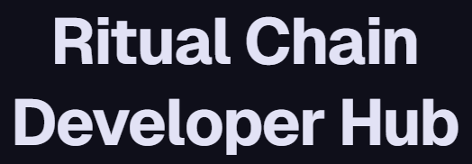 The image displays the text "Ritual Chain Developer Hub" in bold light gray lettering on a black background, serving as a title card that complements the post's mention of Ritual's builder tools by visually branding the centralized hub where developers can access quickstart guides, documentation, smart contract examples, and community resources for building on @ritualnet.