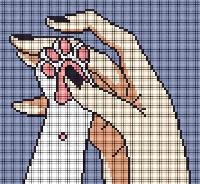 The focus of this image seems to be on comparing two pieces of artwork related to cryptocurrency. The top of the image displays a hand reaching out towards another piece of art featuring a paw, likely a dog's paw, within a grid-like design composed entirely of tiles in shades of blue and white. Below it is a second part of the image depicting a coin worth $HYPE, which has doubled its value in just one month against the $BTC currency. The caption on this portion reads: "The best coin on the market #HYPEX has doubled in a month At the same time BTC continues its drop to #71K Are you holding #HYPEX or #BTC".