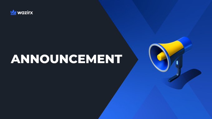 The image features a WazirX announcement banner with a 3D megaphone illustration and the word "ANNOUNCEMENT" prominently displayed, visually emphasizing the launch of the new Futures Trading APIs mentioned in the accompanying post.
