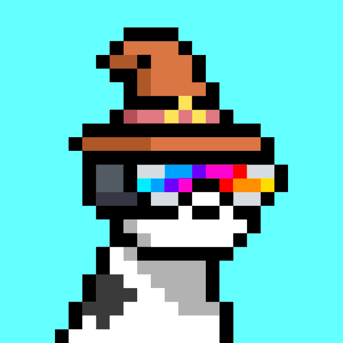 A pixel art dog portrait featuring a white dog wearing a brown hat with a colorful band, displayed on a bright cyan background. The image serves as the digital artwork for Doginal Dog #4540, an NFT being sold for 98,200 DOGE ($7,066 USD) as part of the Doginal Dogs collection.