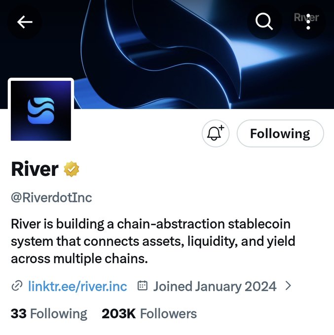 The image features a social media post by a company named RiverdotInc. The post includes a link to their Twitter account, which has been tagged with the hashtag #River4fun. This indicates that the post is related to the River4fun community or followers who are interested in learning more about the company and its offerings.