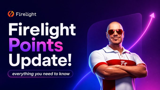 Promotional graphic for Firelight's 'Points Update!' featuring a bald man with sunglasses and crossed arms in a white, red, and navy polo shirt with an 'F' logo.