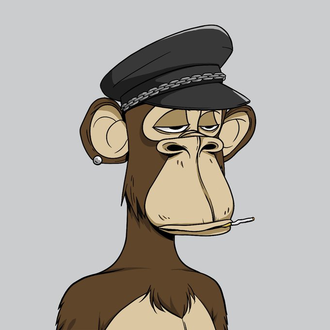 A cartoon ape wearing a captain's hat and smoking a cigarette is shown, representing the iconic style of a Bored Ape Yacht Club NFT, which the poster purchased two years ago.