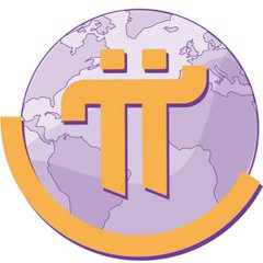 The Pi Network logo, consisting of an orange Greek letter pi symbol superimposed over a light purple globe with a white map of the world.