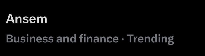 A black header section displaying the name "Ansem" with subtitle "Business and finance · Trending" in gray text.