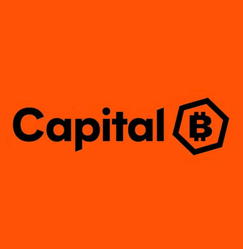 Orange background with black text 'Capital' and a Bitcoin (₿) symbol logo.