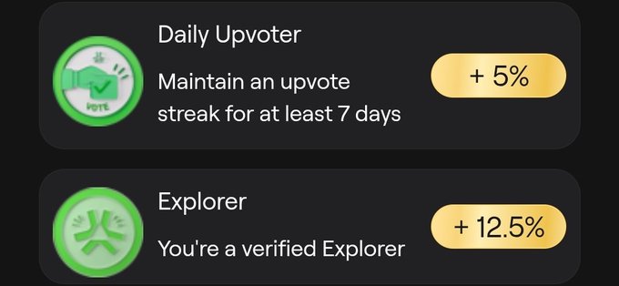 The image shows two badges, one green with a smiley face and the other gold with a frowning face. The text below them reads "Daily Umpire" and "Explorer", indicating that they are badges for different roles within the Abstract Chain Explorer community. The badges have been awarded to the user who has been promoted from an Elite chad role, which is described as feeling incredible to see oneself being recognized by the community.