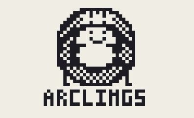 A black and white pixel art illustration of a character within a circular border, with the text 'ARCLIHGS' displayed below.