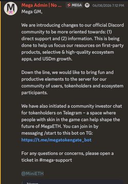 The image shows a conversation between a user who has closed a failing project, Megaeth, and their team at Megaeth. They are discussing the reasons for the project's failure, which include spending 2 years building the community only to shutdown Discord a few weeks after TGE, closing access to direct line to the team and members. The post mentions that the project has spent 63% of its budget in the last 30 days without any viable traction. Additionally, there is discussion around losing the momentum of users when Megaeth closes down its directory to its community, leaving the users with only token access down to the remaining 63%.