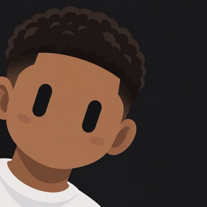 A digital illustration of a young person with curly dark hair, dark eyes, and a warm brown complexion wearing a white shirt against a black background.