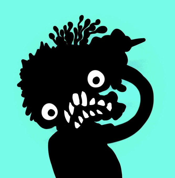 A black silhouette of a wide-eyed, sharp-toothed monster with wild hair raises its arms against a turquoise background, embodying the feeling of chaotic energy or internal turmoil that "sometimes" overwhelms the viewer.