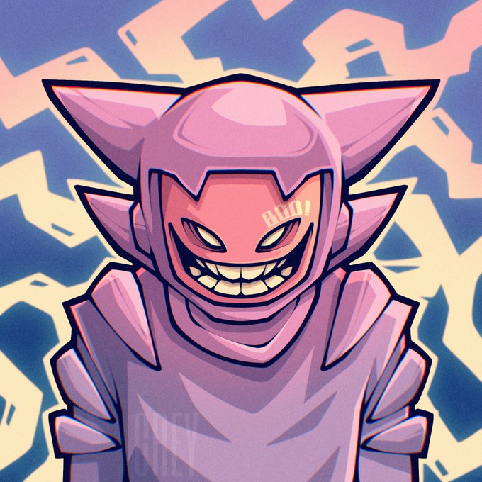 A pink cartoon illustration of an armored character with a wide grin, pointed ears, and a visor with "BOID" written on it.