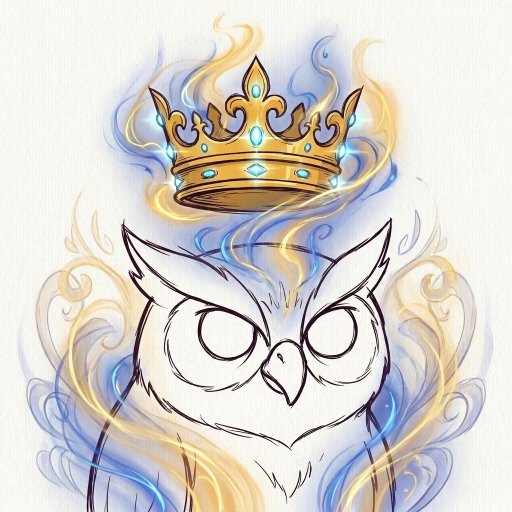 A stylized owl wearing a golden crown, surrounded by swirling blue and gold flames, representing the "Owlies" NFT collection launching on the Robinhood chain. The royal imagery emphasizes the collection's prestigious debut of 1,000 unique owl-themed digital assets.