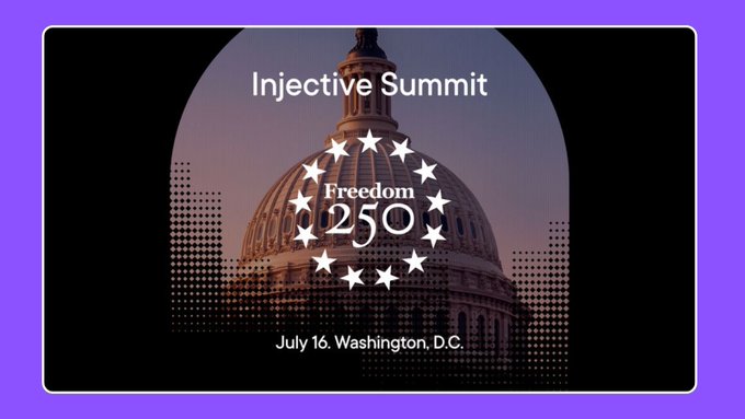 The image features a poster for an event called "Injective Summit" that took place in Washington DC on July 16, 2006. The poster displays a large building with a dome at its center, symbolizing the importance of the gathering. The text on the poster indicates that the summit was focused on the future of finance and brought together various stakeholders to discuss and collaborate on innovative ideas for the industry.