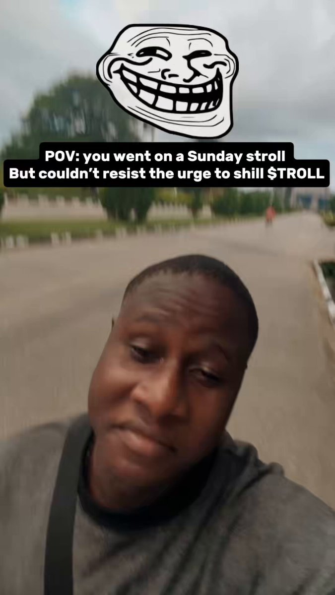 The image features a man with a gray shirt, who appears to be making a funny face or expression as he looks at the camera. The caption of the image includes a reference to a troll named "POV" and a reference to a "Sunday stroll". There is also an overlay of text that reads "But couldn't resist the urge to still", which could be interpreted as a humorous response to the troll's message or a playful way of expressing the man's reaction.