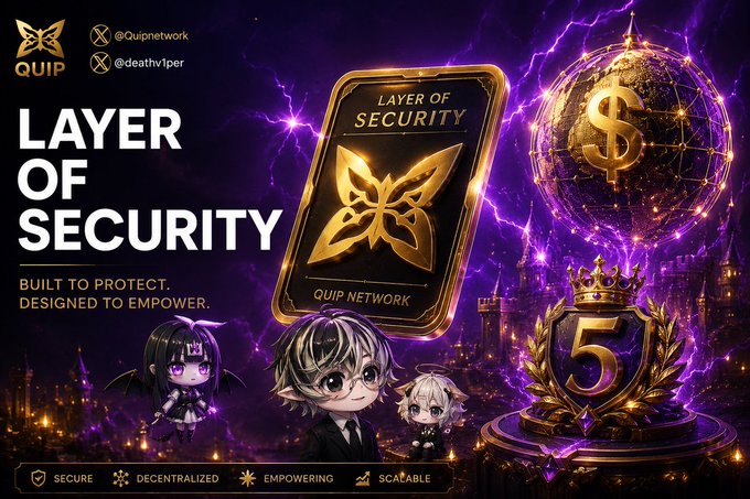 The image features a poster for Quip Network that highlights the importance of communication and coordination within ecosystems. The poster includes a gold butterfly symbolizing protection and security, along with a dollar sign representing financial transactions or value exchange. There are also two small cartoon characters on the poster, one in a suit and another in a tuxedo, which could be related to Quip Network's services for businesses or individuals.

The post emphasizes that better coordination within ecosystems is crucial for long-term success, as it can lead to improved communication and value exchange between different parties. This message is conveyed through the use of symbols like the butterfly and dollar sign, which are visually appealing and help capture attention. The image also includes a text box with the hashtag #quiplayerofsecurity, indicating that Quip Network focuses on enhancing security within ecosystems.