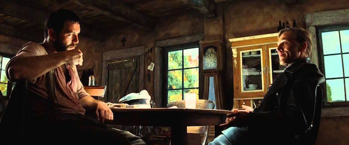 Two men sit at a wooden table in a rustic, dimly-lit cabin, with one on the left sipping from a mug and the other on the right wearing a dark leather jacket. The post's reference to hiding $ZEC "under the floorboards" humorously implies the secluded cabin setting could be a covert place for stashing cryptocurrency, playing on themes of secrecy and hidden treasure.