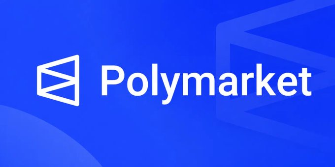 The Polymarket logo displayed in white text and icon against a bright blue background.