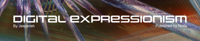 A banner reading 'DIGITAL EXPRESSIONISM By Jesperish Published by Ninfa' over an abstract colorful background.