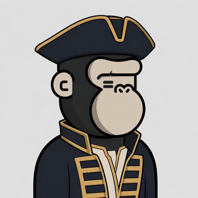The image features a cartoon monkey wearing a hat, a jacket with gold stripes, and a white shirt. The monkey appears to be dressed as a pirate or sailor, which adds an element of fun and creativity to the scene. The caption below the image reads "Apes Giveaway 25GTD To enter - Follow @ape0nchain - GRINDX100x - Like & RT - comment evm address 24hrs". This suggests that there might be a contest or challenge related to the pirate theme, where participants need to follow certain instructions and provide specific details about themselves.
