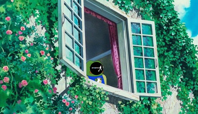 An anime-style illustration shows a building wall covered in green vines and pink flowers, with an open window revealing a figure inside wearing a shirt that says 'OVERDOSE'.