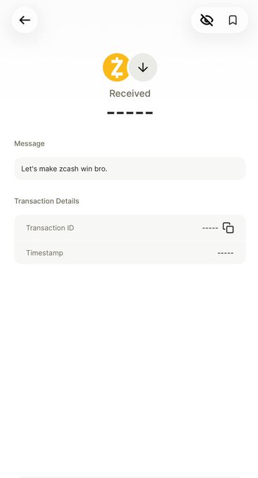 The image shows a phone screen displaying a message box with an "received" checkmark next to the word "receipt". The text within the message box reads, "Let's make Zcash become widely used in real-world, physical life." This suggests that someone has received a message about a new feature or update for their Zcash wallet.

The image also contains some text that says "Focus on what is in the image and how it relates to the post". The main focus of this image seems to be the message box with the checkmark, indicating that the recipient has successfully received the message.